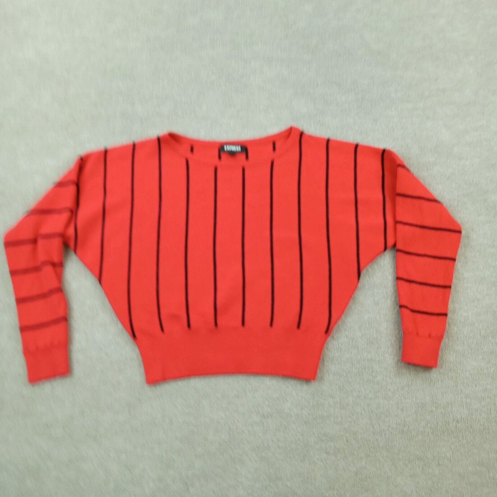 image of Express Sweater Womens Medium Red Black Striped Pullover Knit Dolman Sleeve in White