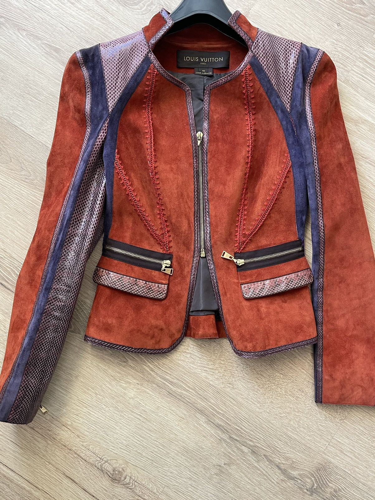 image of Louis Vuitton Suede And Python Leather Jacket, Women's (Size XS)