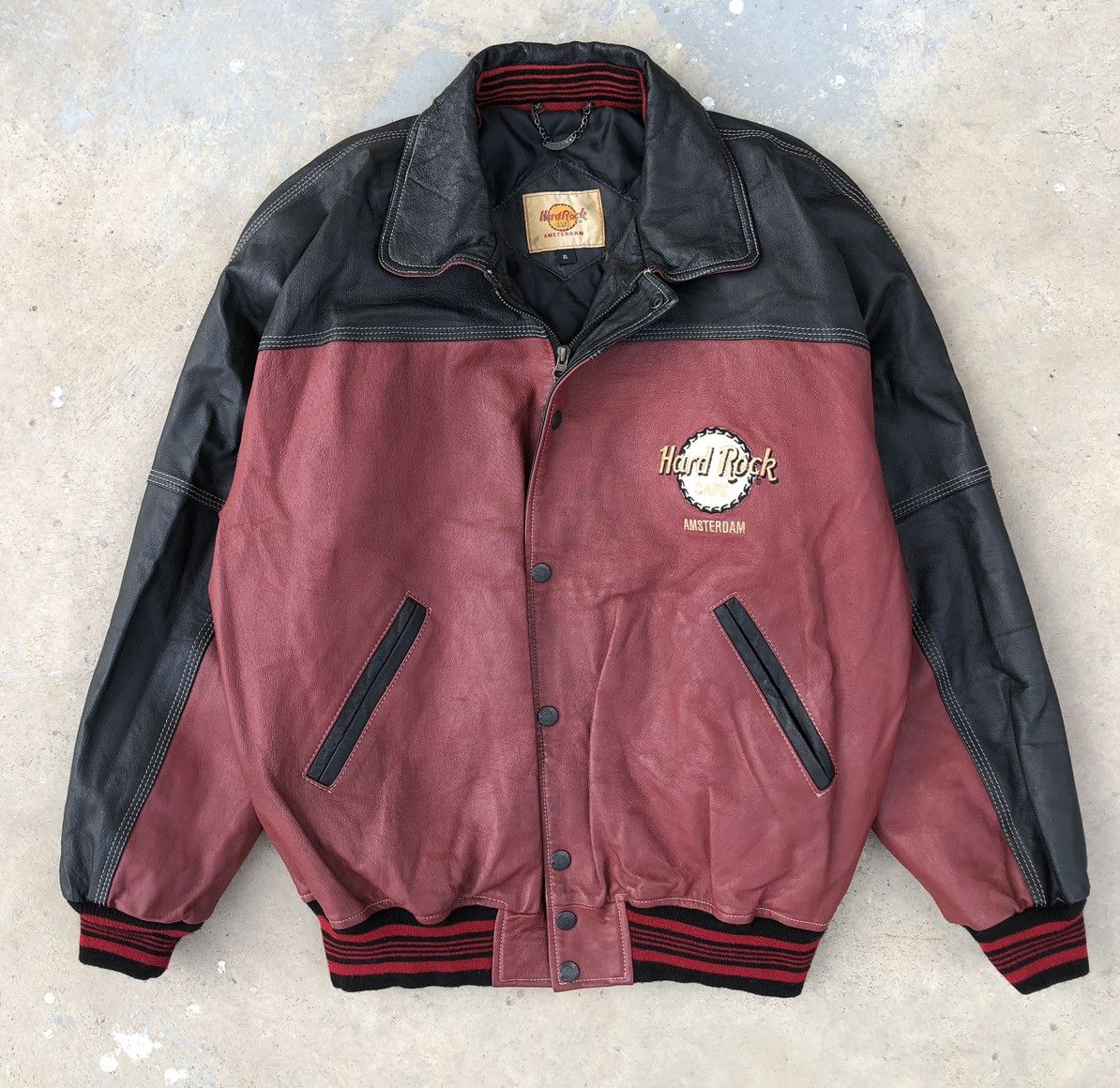 Hard Rock Cafe Vintage 90s Hard Rock Cafe Amsterdam Leather Bomber Jacket Size US XL / EU 56 / 4 - 2 Thumbnail