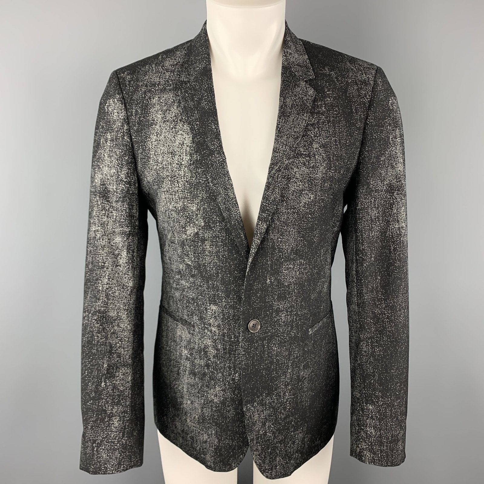 Calvin Klein Size 36 Black & Grey Distressed Print Sport Coat Size 36R - 1 Thumbnail