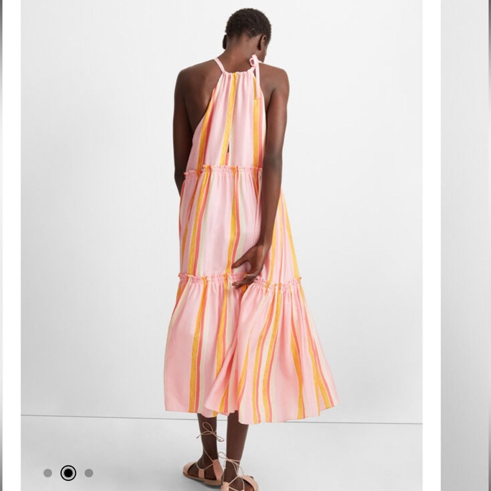 Club Monaco Club Monaco Amirra Silk Pink Multi Stripe Tiered Midi Dress Size S / US 4 / IT 40 - 2 Thumbnail