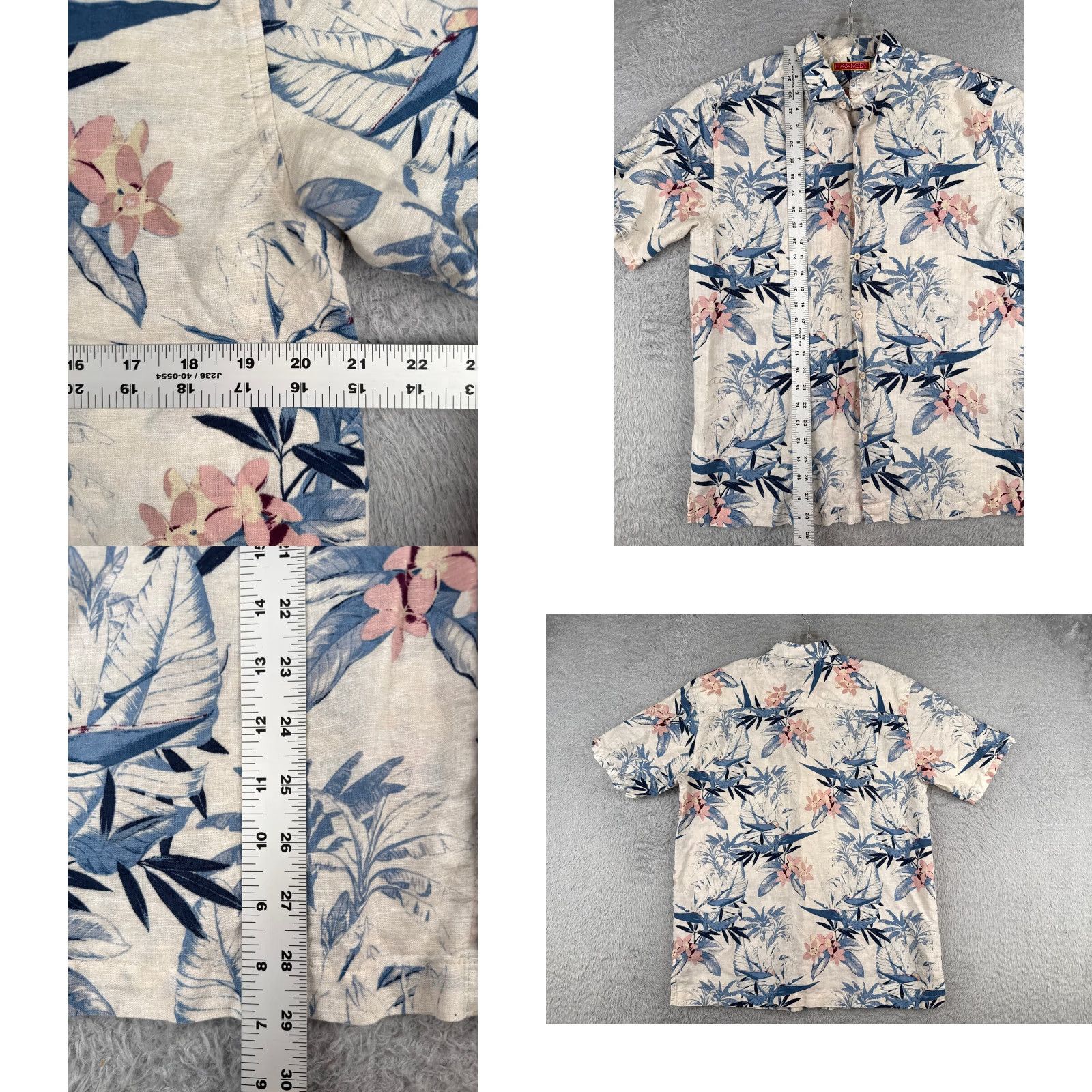 CO The Havanera Co Shirt Men Medium Gray Blue Hawaiian Floral Button Up Linen Blend Size US M / EU 48-50 / 2 - 8 Thumbnail