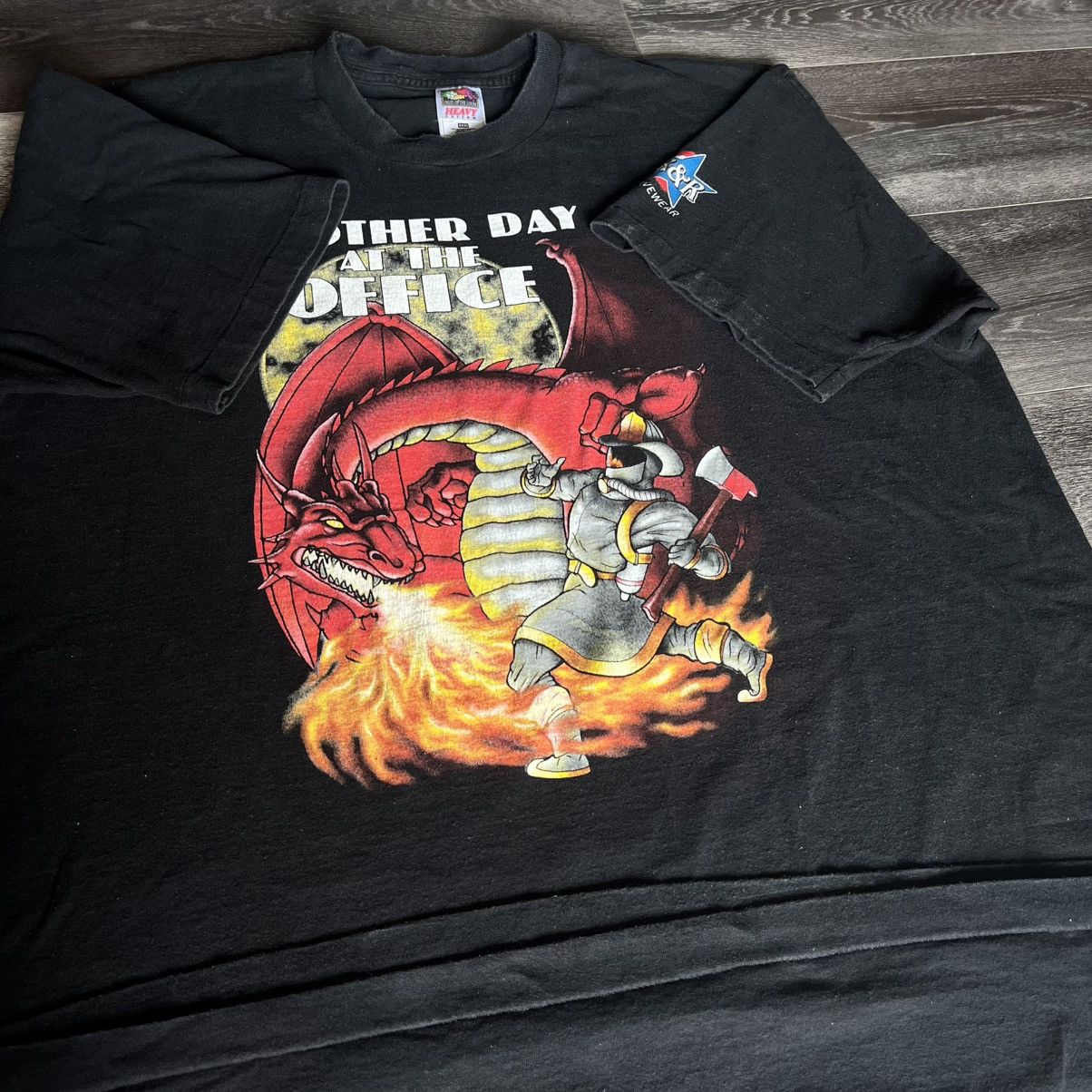 Vintage Vintage 90s Firefighter Another Day at Work Dragon Logo Tee Size US XXL / EU 58 / 5 - 4 Thumbnail