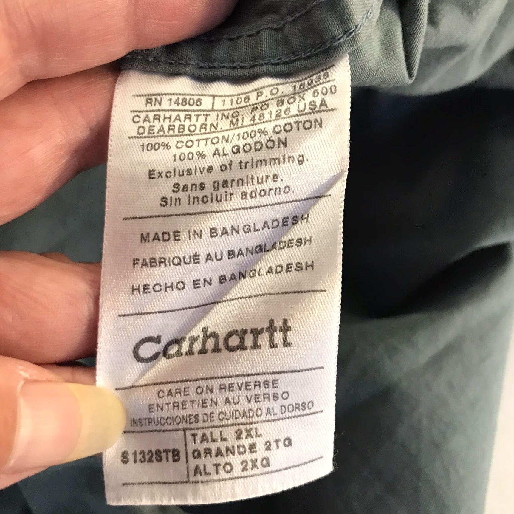 Carhartt Carhartt 100% Cotton Button-Up Shirt Mens 2X Tall Blue Size US XXL / EU 58 / 5 - 7 Thumbnail
