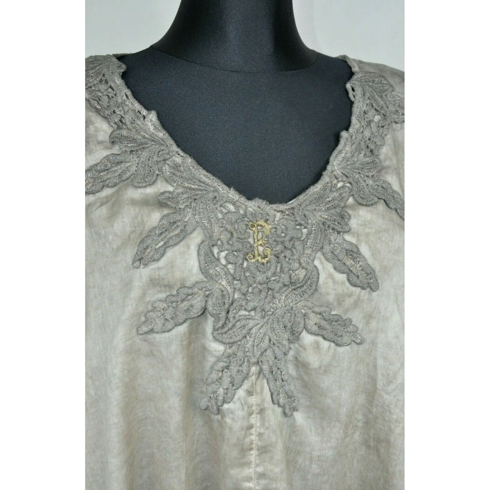 Vintage Elisa Cavaletti Dress L Women's Beige 100% Cotton Knee Length V-Neck 3/4 Sleeve A-Line Regular Vintage: No Size L / US 10 / IT 46 - 7 Thumbnail