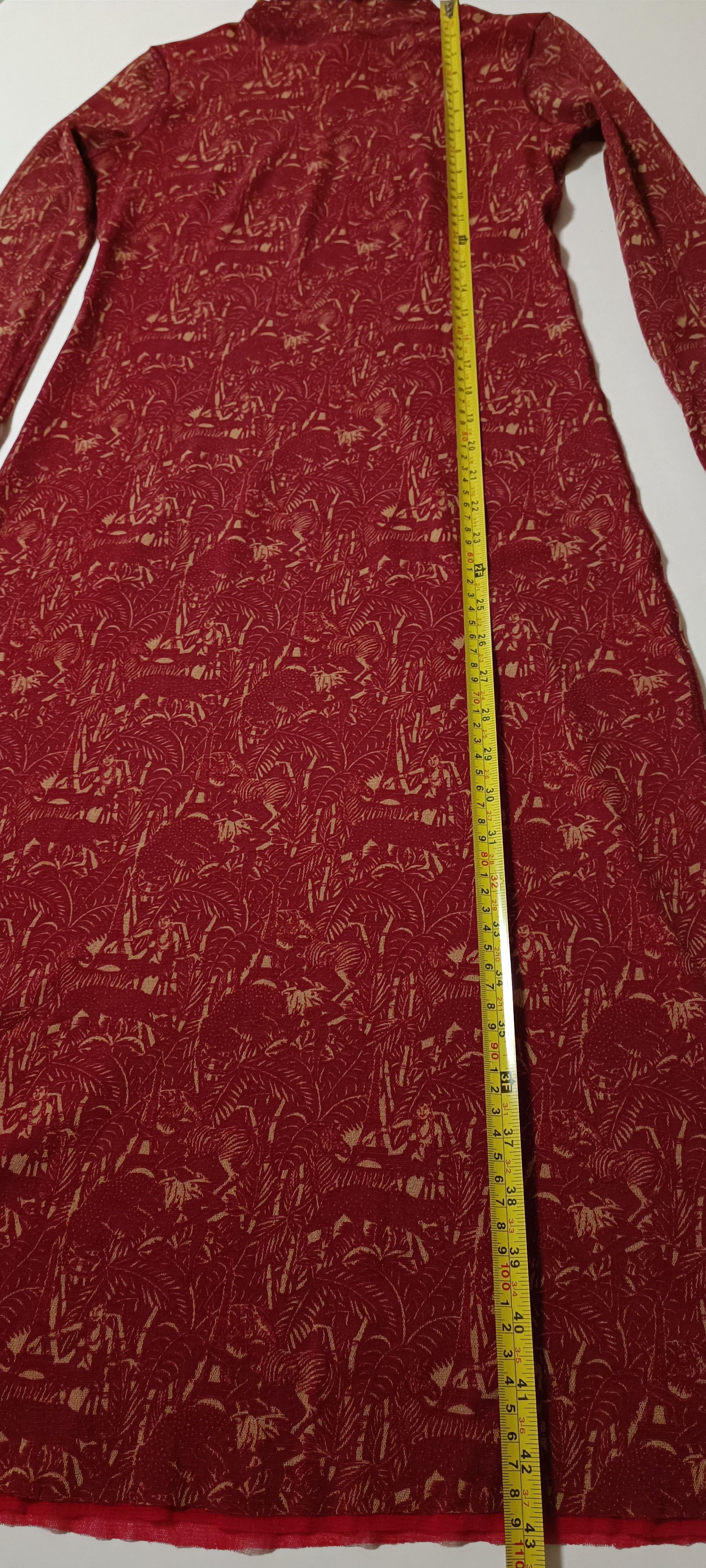Jean Paul Gaultier Maroon maxi dress with figures in cream tones. Size M / US 6-8 / IT 42-44 - 21 Thumbnail