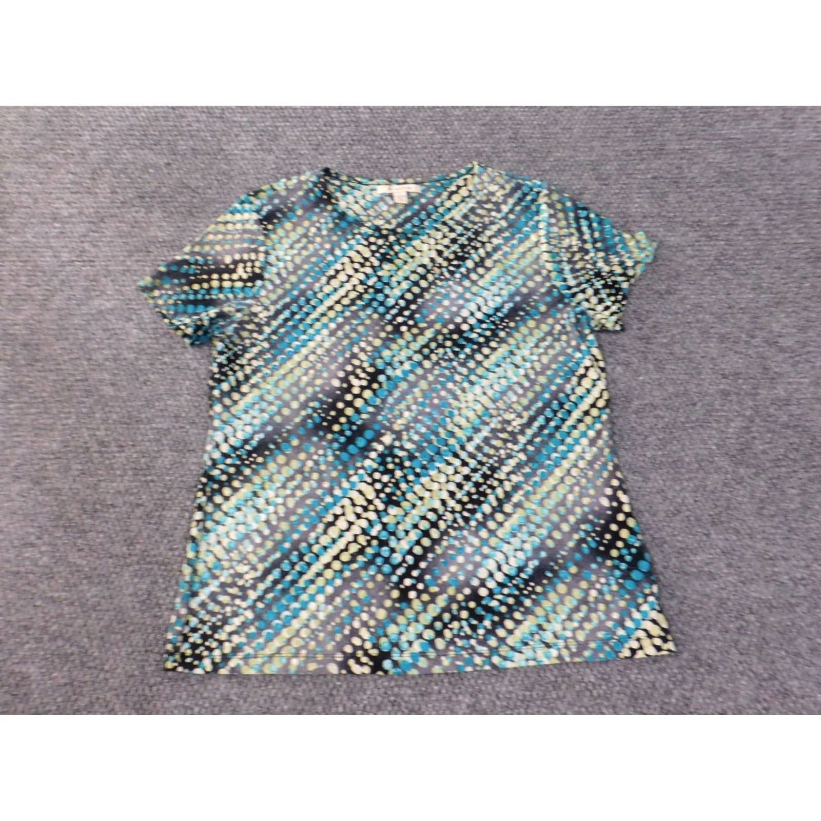 JM Collection JM Collection Blouse Shirt Womens Medium Blue Geometric Short Sleeve Round Neck Pullover Polyester Spandex Embroidered Casual Regular Vintage No Size M / US 6-8 / IT 42-44 - 3 Thumbnail
