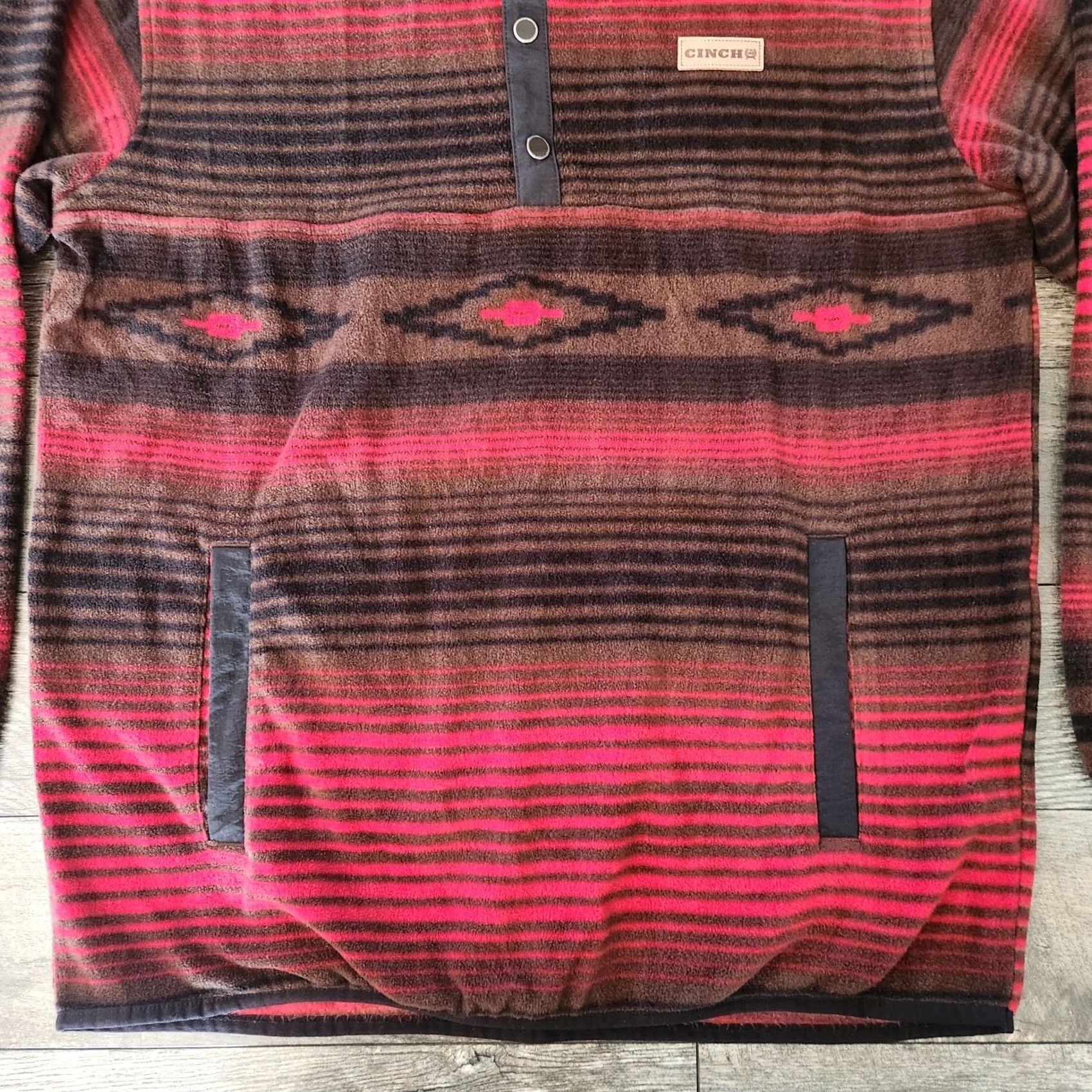 Vintage Cinch Aztec Polar Fleece Mens Medium 1/4 Snap Button AOP Nortic Red Striped Sweater Pullover Mens Size US M / EU 48-50 / 2 - 2 Thumbnail