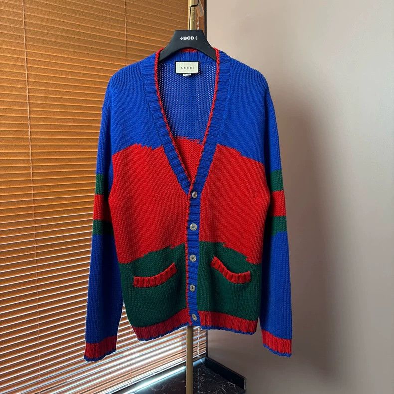 Gucci Gucci Color-blocked striped V-neck knitted cardigan jacket Size US L / EU 52-54 / 3 - 1 Thumbnail