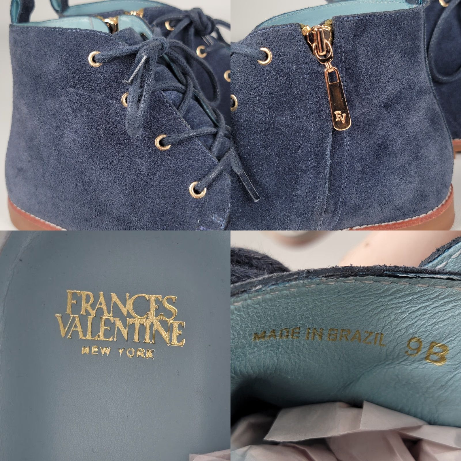 Valentino Frances Valentine Boots Women’s Davis Blue Suede Chukka Ankle Zip Square Toe 9B Womens Fall Winter Leather Lining Rubber Sole Boots Size US 9 / IT 39 - 9 Thumbnail