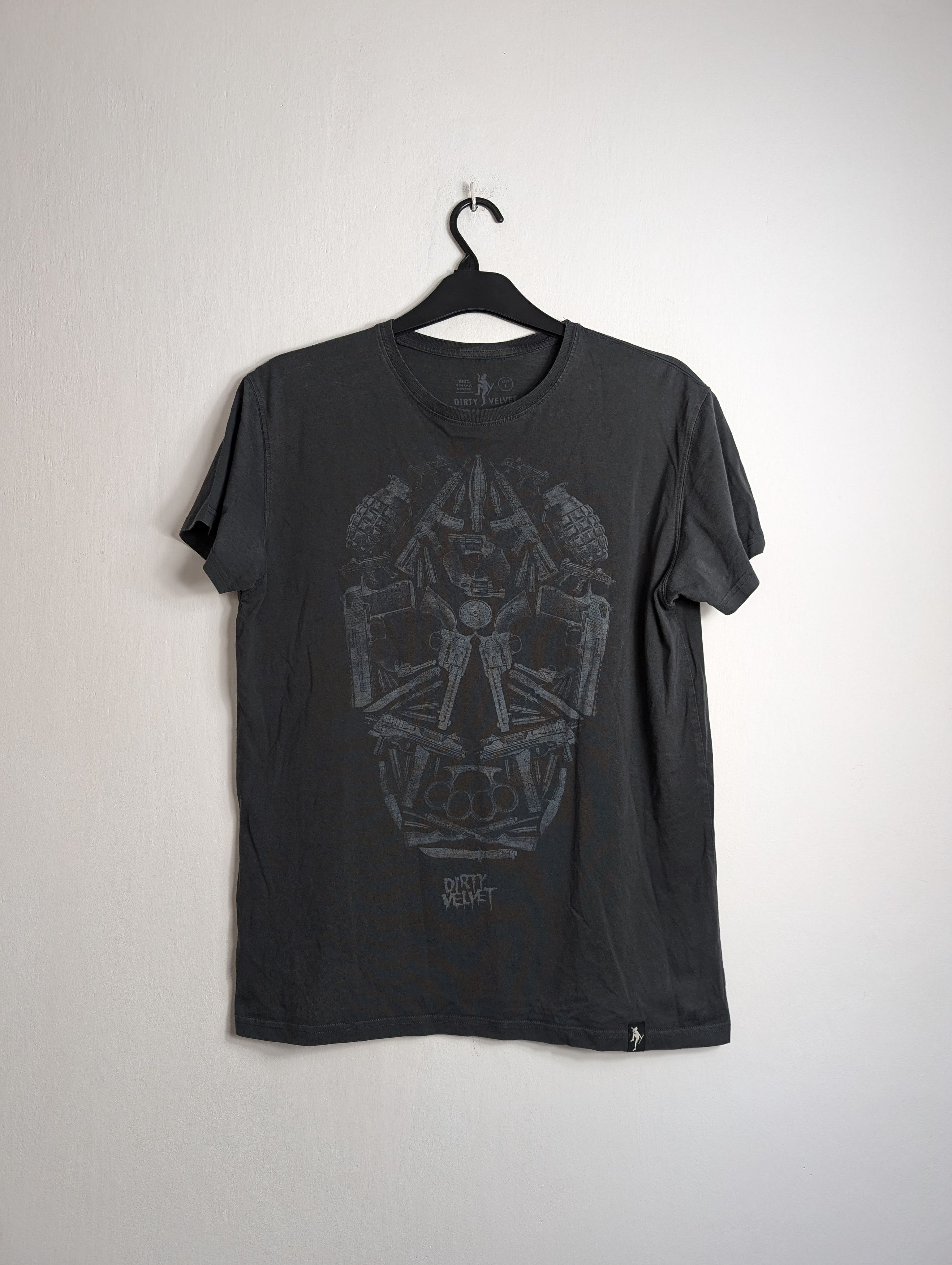 Vintage Dirty Velvet Weapons Skull T-shirt Organic Cotton Grey Size US L / EU 52-54 / 3 - 1 Thumbnail