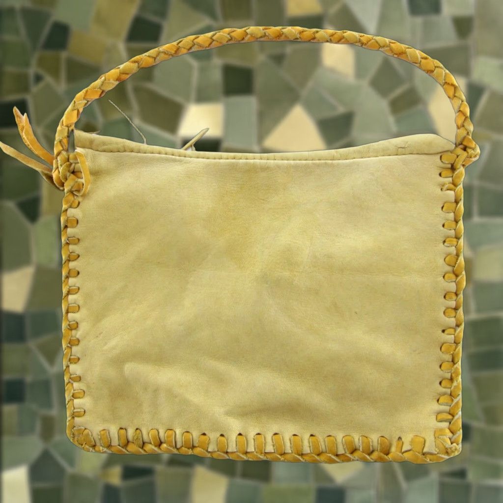 Vintage VINTAGE Handmade Soft Leather Stitched Small Hand bag Purse Tan Brown 100% Leather Top Handle Bag Women Vintage-Style Bag Size ONE SIZE - 1 Thumbnail