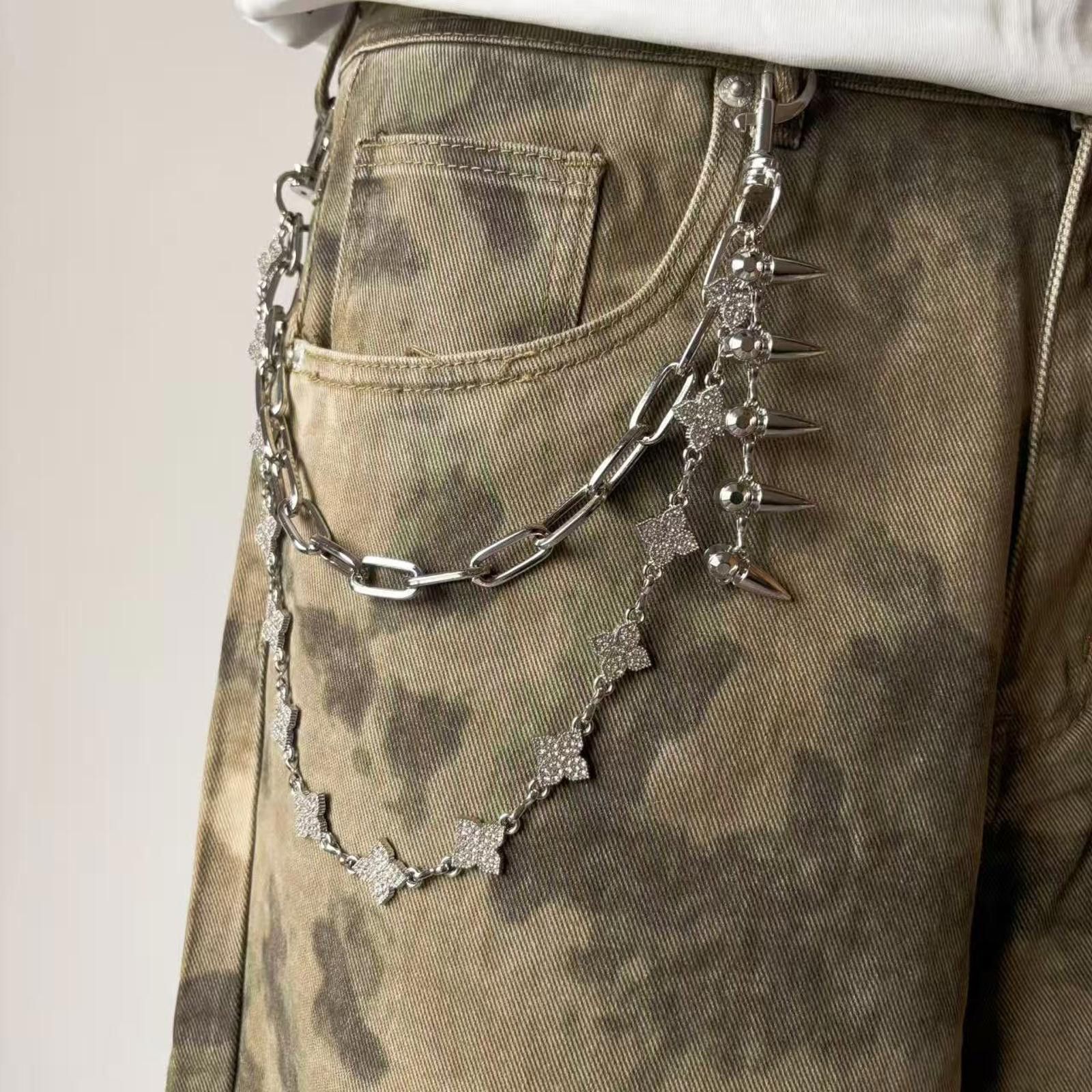 Jewelry Silver Chain Punk Spike Wallet Chain, Double Layer Size ONE SIZE - 2 Thumbnail