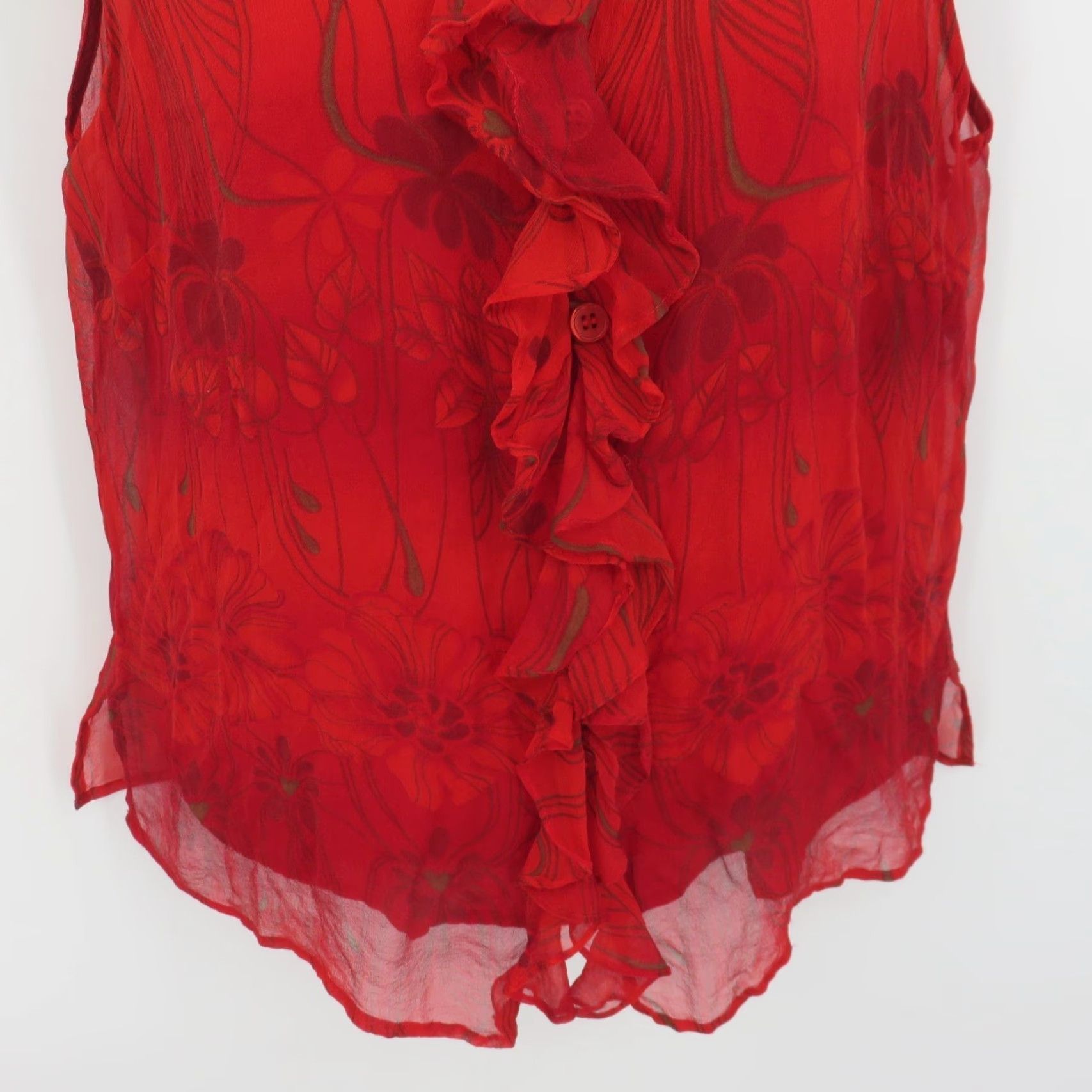 CO VINTAGE New York City Design Co Blouse Shirt Women M Silk Red Ruffle Sleeveless V-Neck Top Size M / US 6-8 / IT 42-44 - 3 Thumbnail
