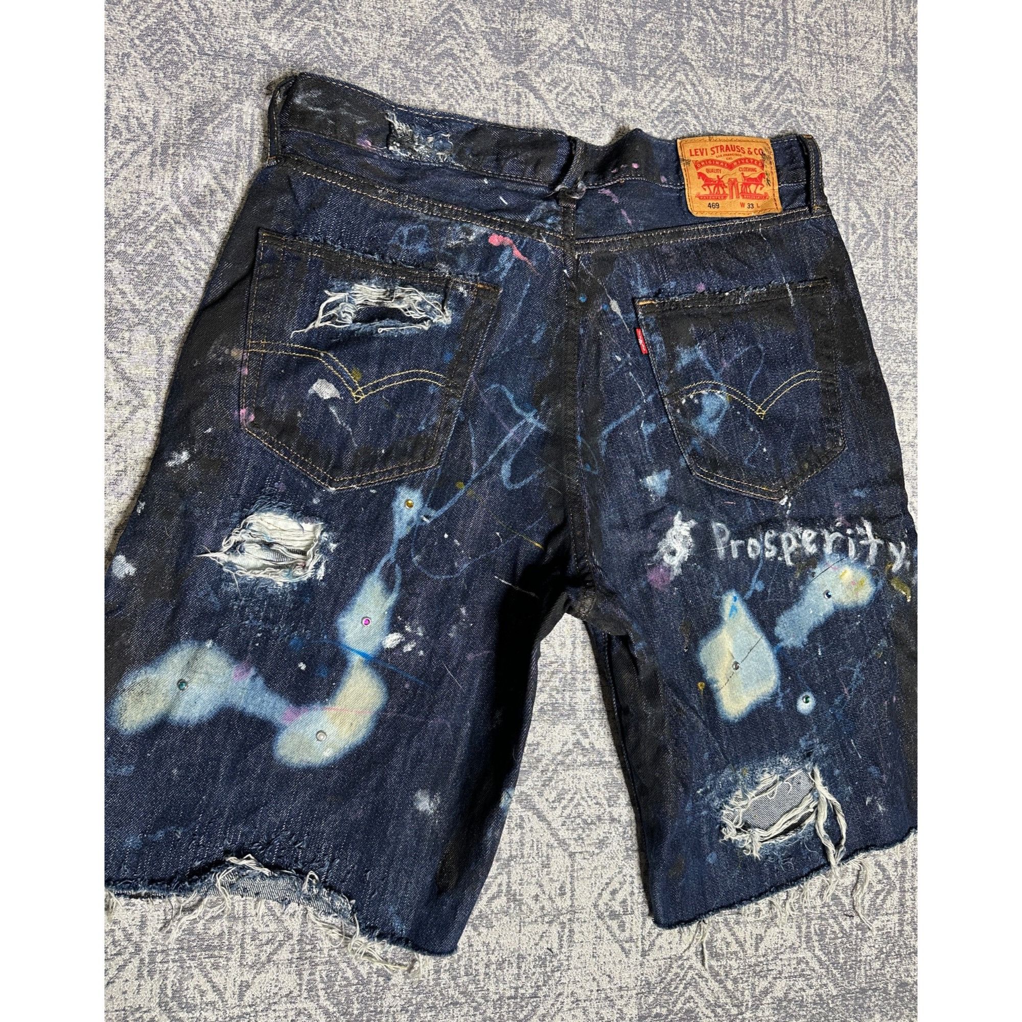 Levi's Custom Reworked Embellished Bleached Distressed Paint Staine Size US 33 - 7 Thumbnail