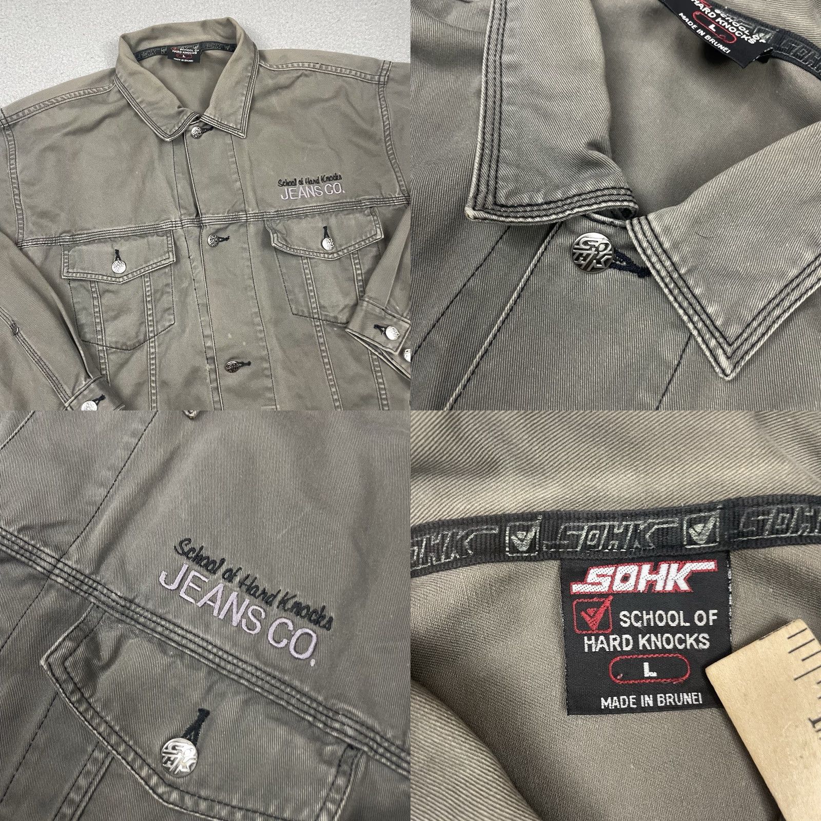 Denime VINTAGE School of Hard Knocks Denim Jacket Mens Adult Large L Gray Oversized Regular Coat/ Jacket Size US 33 - 8 Thumbnail