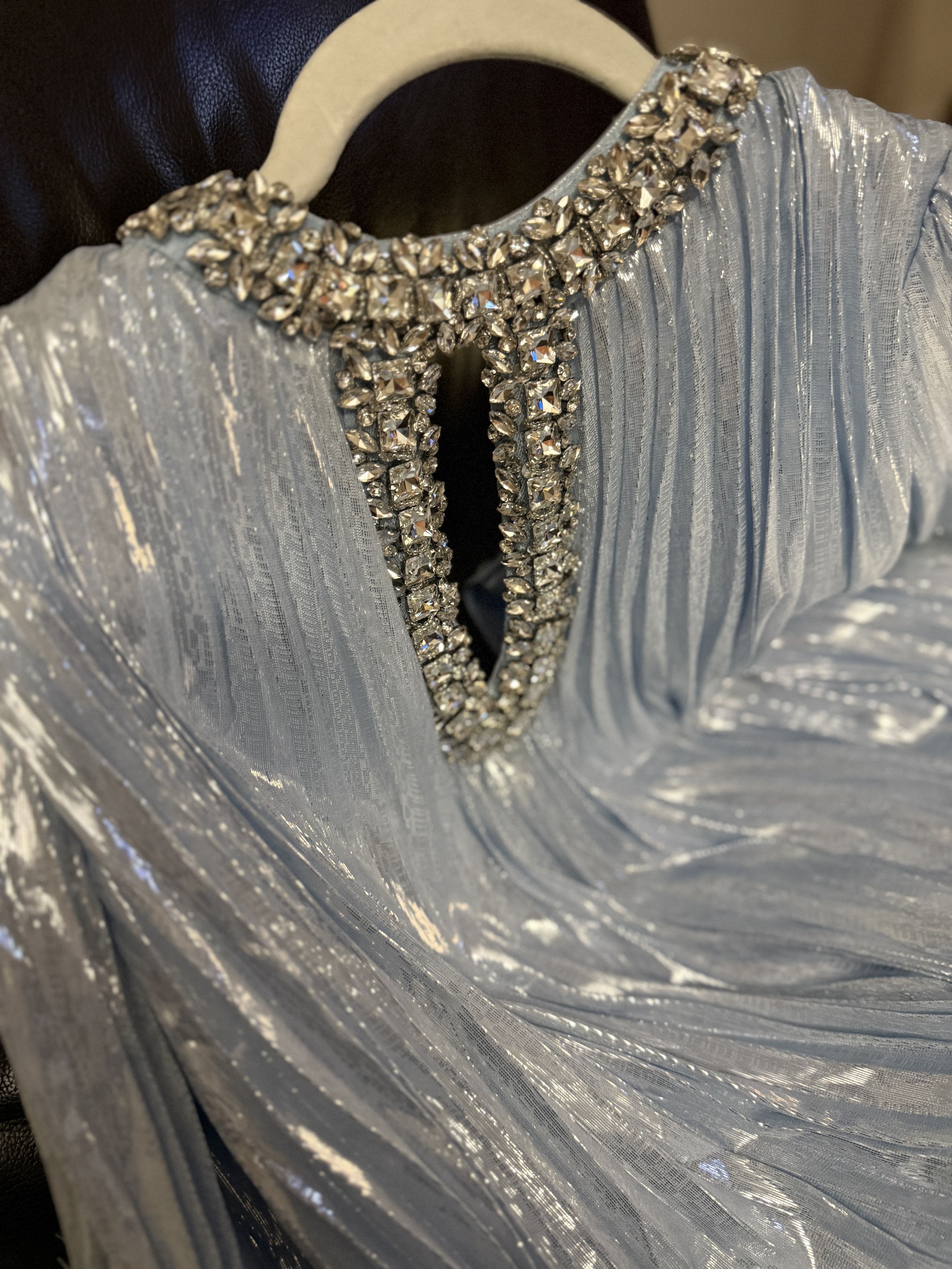 Self-Portrait Women's Blue Feather-Trimmed Metallic Chiffon Midi Dress Size S / US 4 / IT 40 - 6 Thumbnail