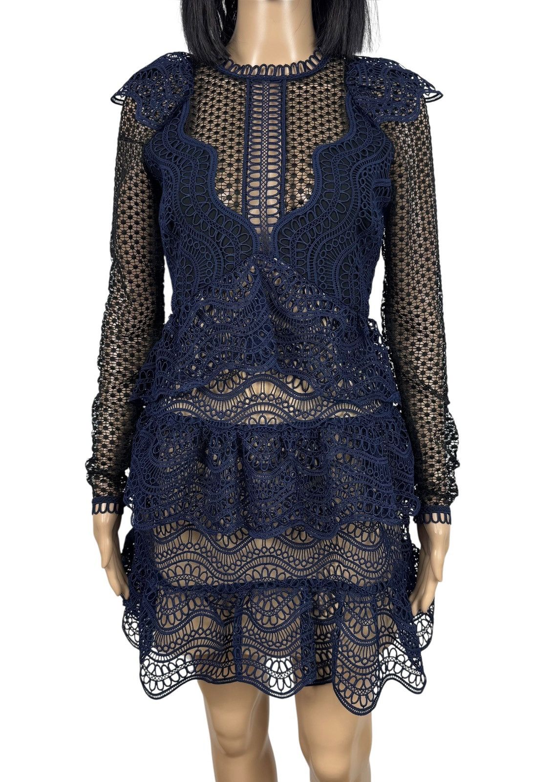 Self-Portrait Self-Portrait Ruffle Wave Guipure Lace Mini Dress size UK8 Size S / US 4 / IT 40 - 3 Thumbnail