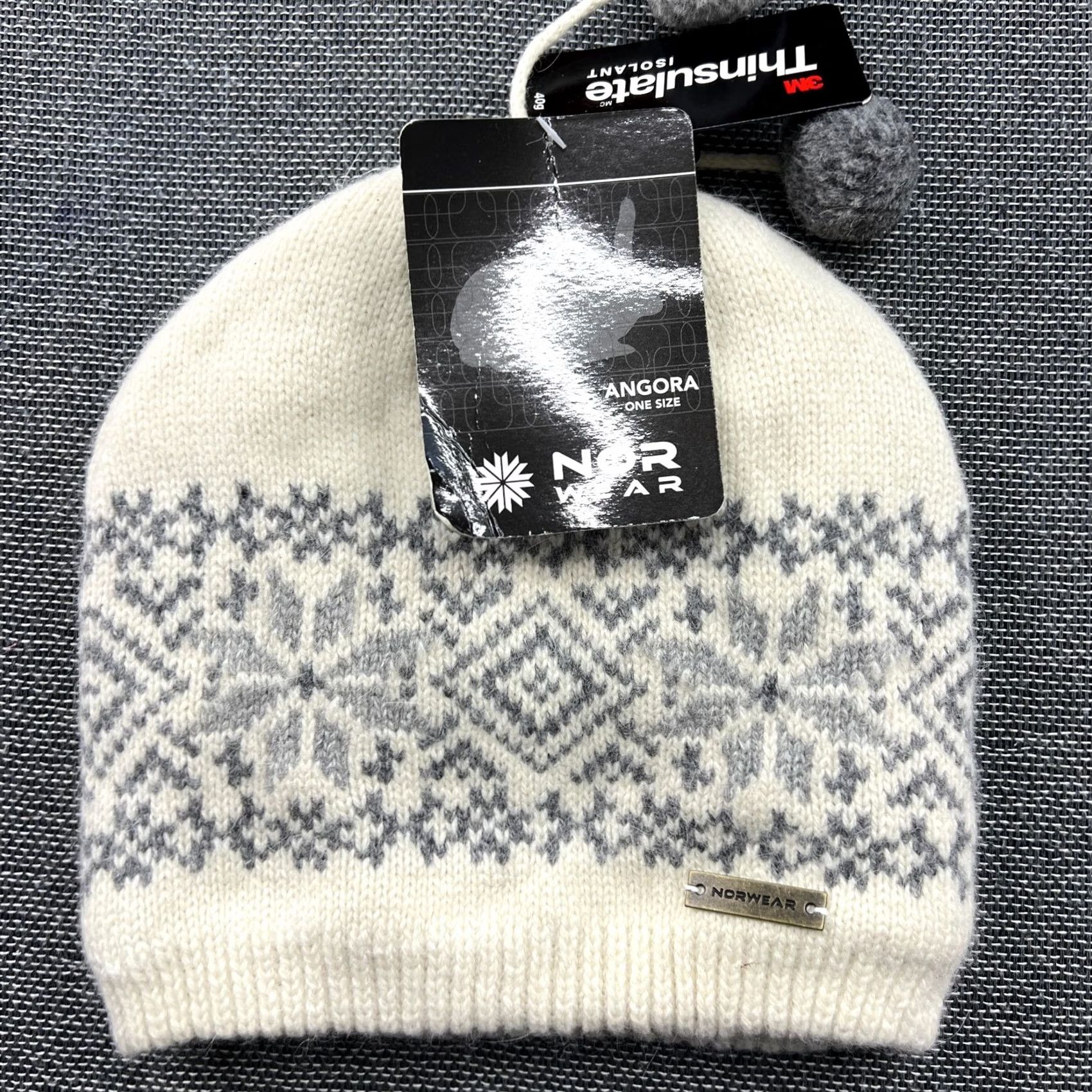 Vintage NORWEAR Womens Beanie Hat One Size Wool Angora Insulated Fair Isle White Thermal Size ONE SIZE - 2 Thumbnail