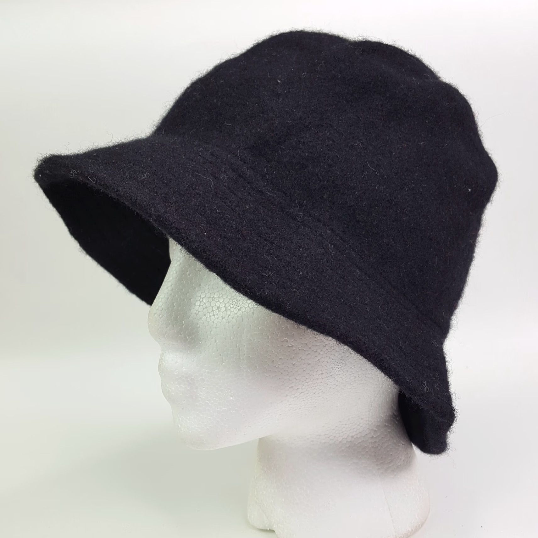 FELT VINTAGE Black Wool Women's One Size Bucket Crusher Sun Hat Felt Cap Brim Hat Hat Brim Hat 80s Sun Wool Bucket Hat Womens Vintage HaT Size ONE SIZE - 3 Thumbnail