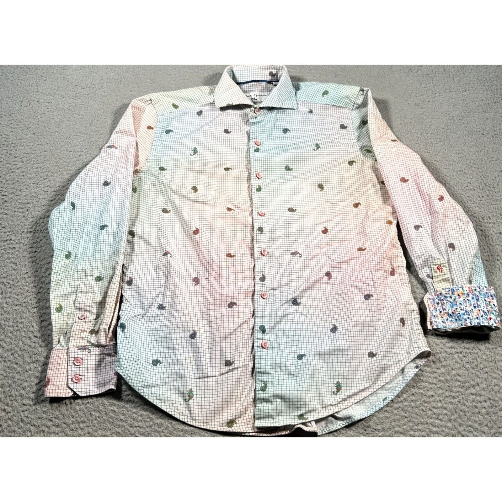 Robert Graham Robert Graham Shirt Mens M Flip Cuff Karma Chameleon Check Paisley Button-Up Size US M / EU 48-50 / 2 - 2 Thumbnail