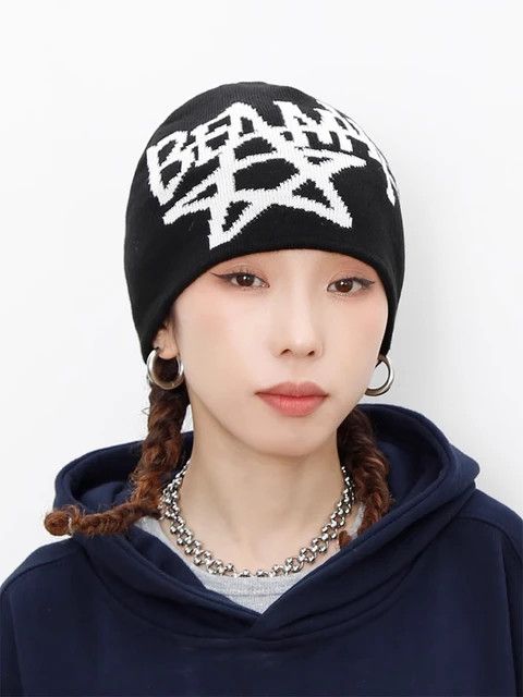 Japanese Brand Beanie Hat Knitting Letter Star Size ONE SIZE - 2 Thumbnail