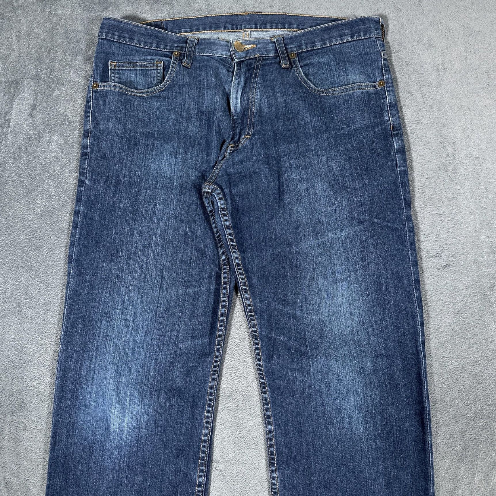 Denime Dearborn Denim Jeans Mens 35x32 Blue Tailored Fit Stretch Straight Leg Made USA Size US 35 - 2 Thumbnail