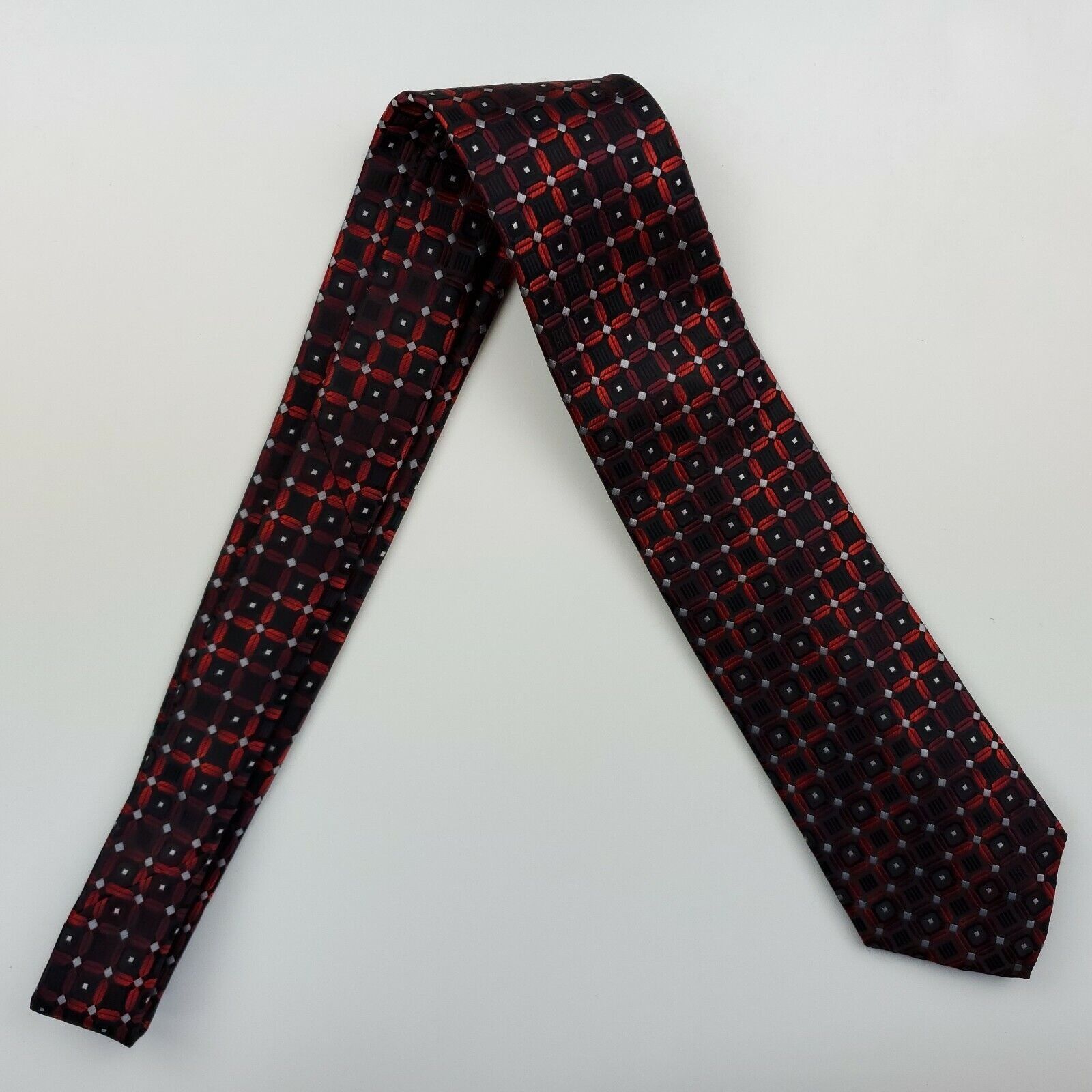 Croft & Barrow Croft & Barrow Red Black Geometric Polyester Wide Tie Size ONE SIZE - 6 Thumbnail