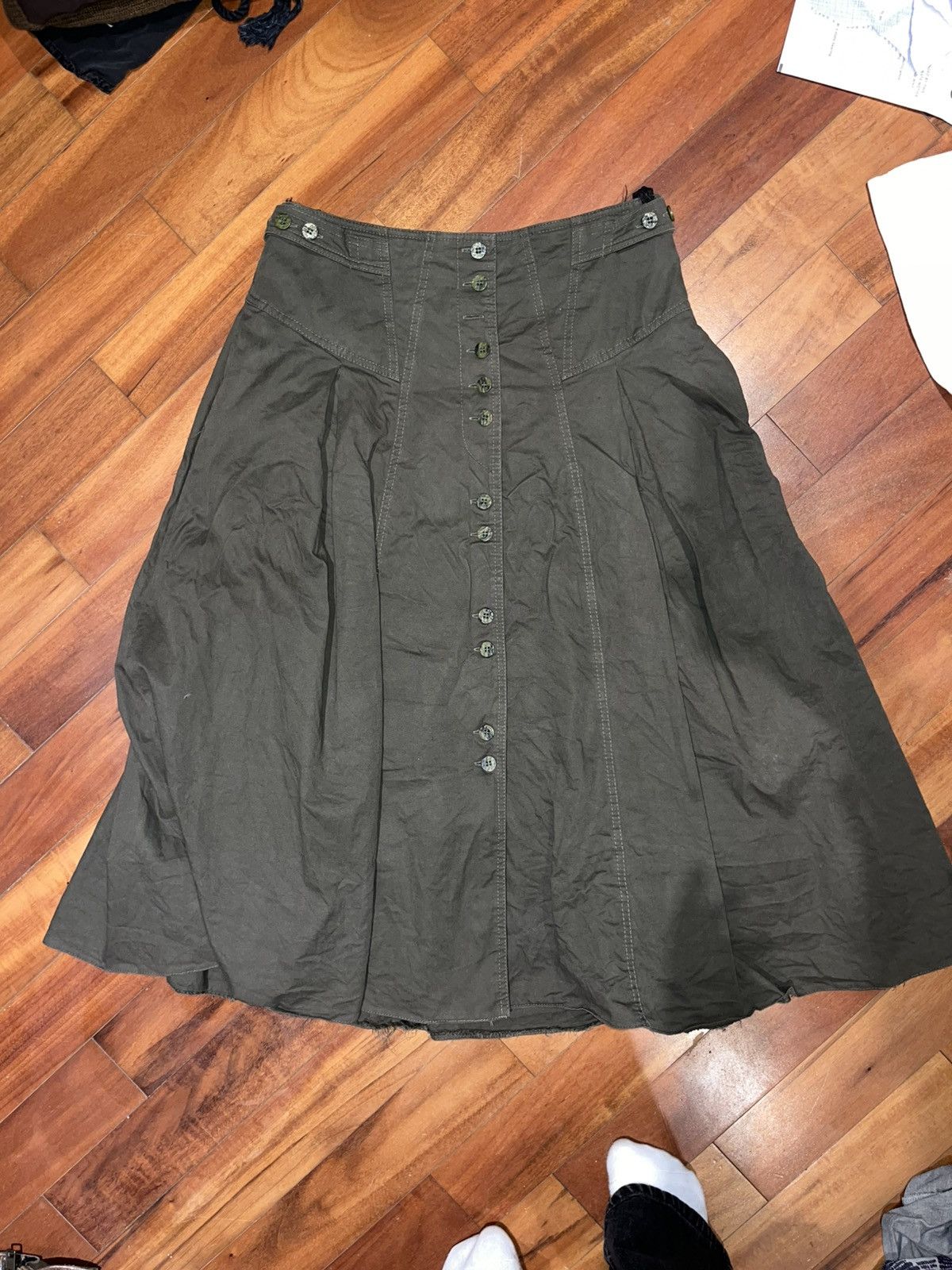 Gerry Weber army green vintage button down pleated maxi skirt Size 30" / US 8 / IT 44 - 2 Thumbnail
