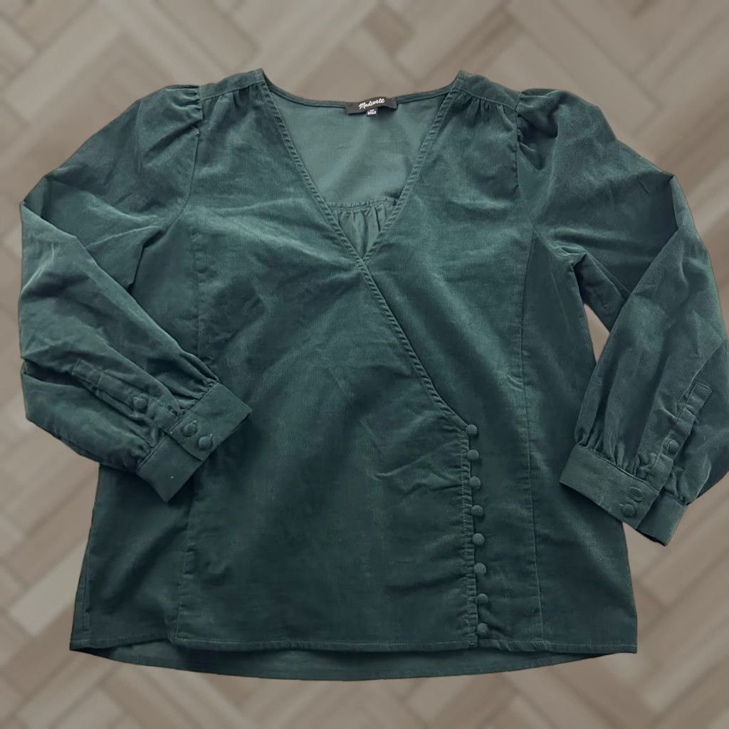 Madewell Madewell Corduroy Kingston Side Button Long Sleeve Wrap Top Women's XS Green Blouse Men? Size XS / US 0-2 / IT 36-38 - 1 Thumbnail