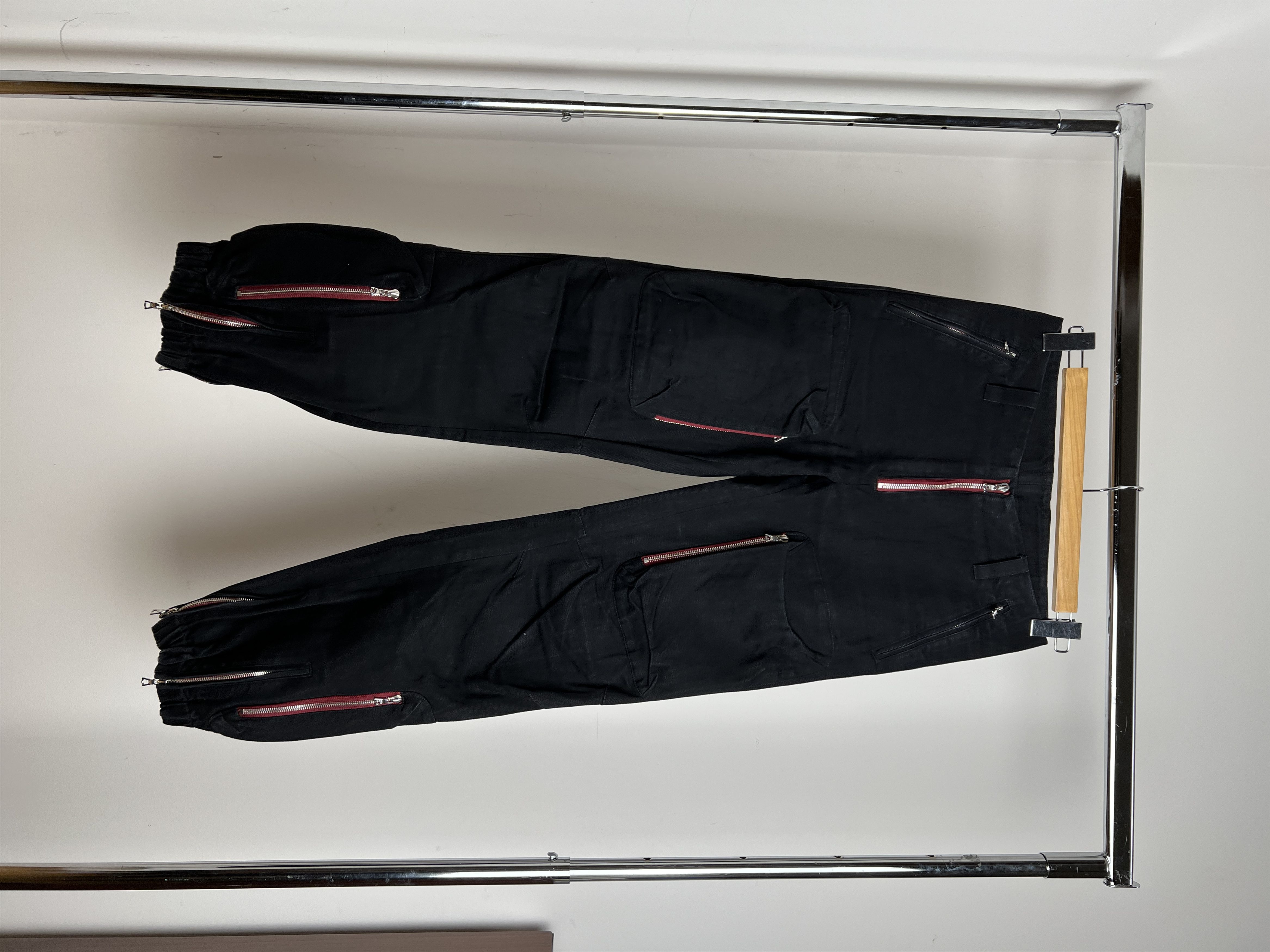 image of Nktrmnv 11 Zippers Cargo Pants in Black/Red, Men's (Size 30)