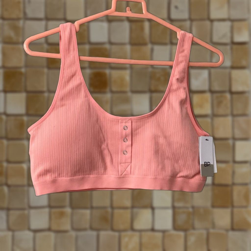 Bp Nordstrom Womens Sports Bra Ribbed Size XL Pink Coral Light Padded New