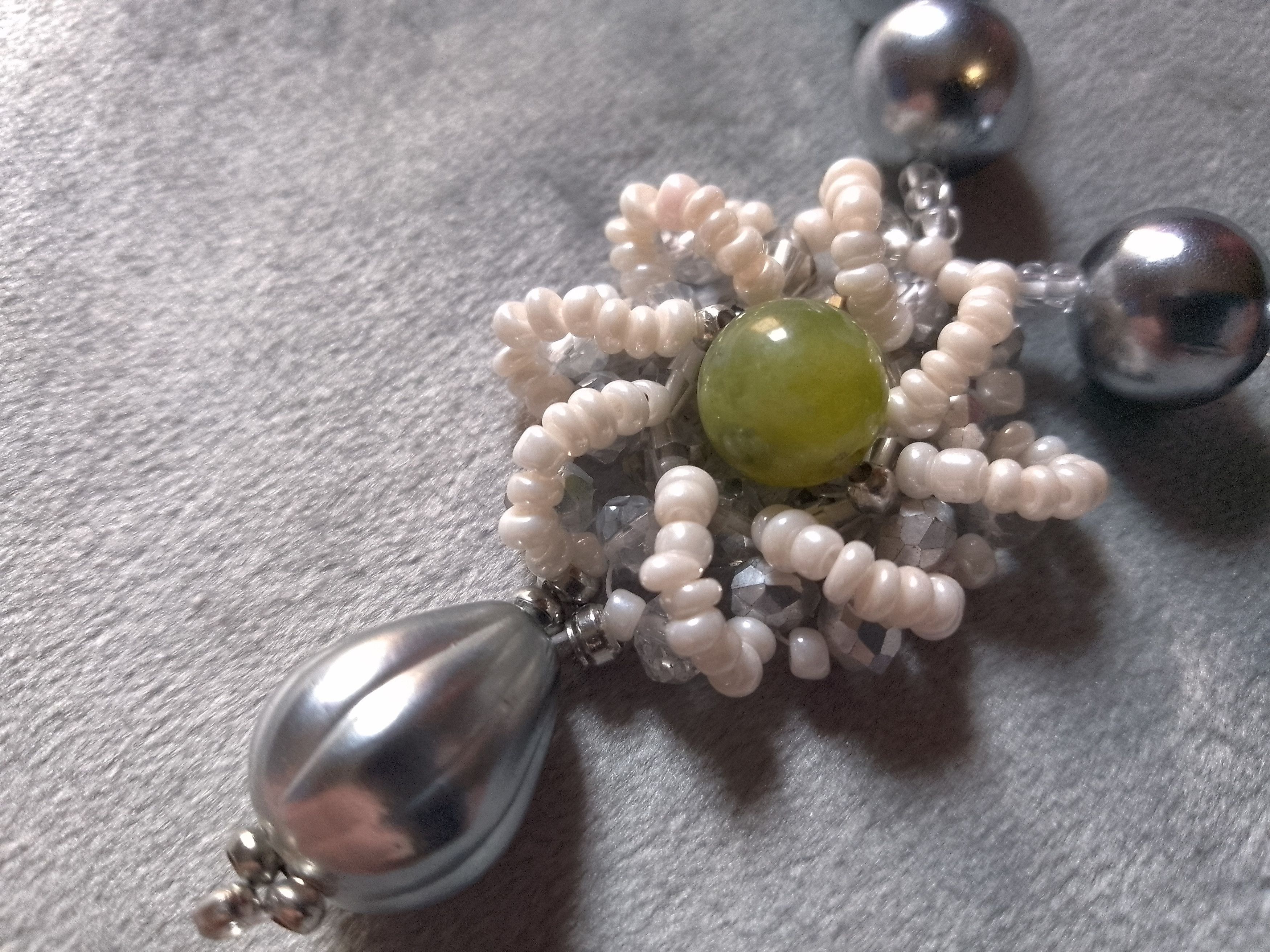Handmade Necklace Vintage Styles Gray Pearls Pendant Green Jade gem Size ONE SIZE - 11 Thumbnail