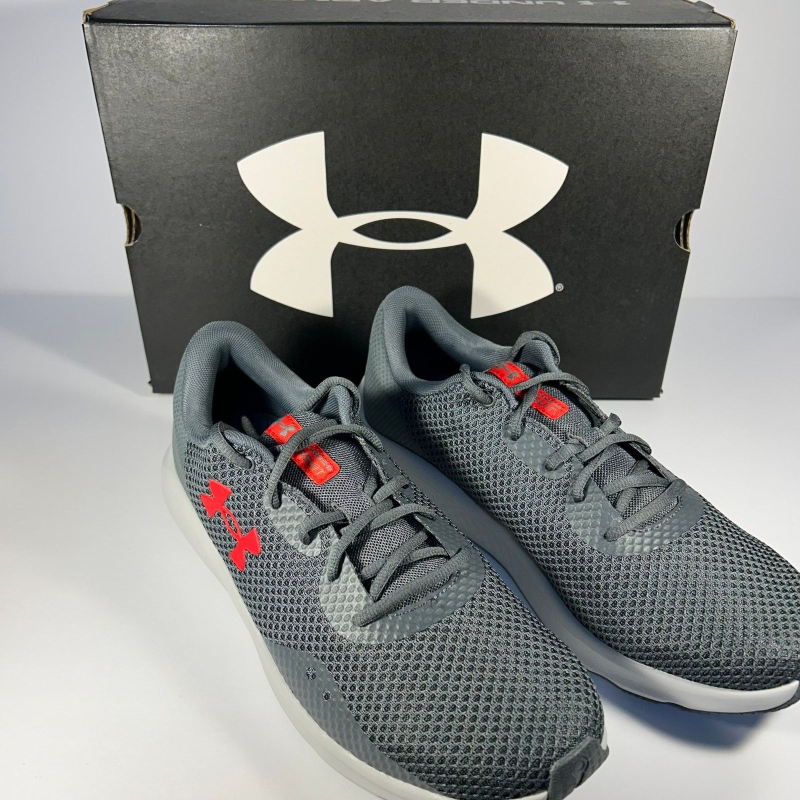 Under Armour Under Armour Charged Pursuit 3 Size 11 Gray/Red 3024878-108 Size US 11 / EU 44 - 4 Thumbnail