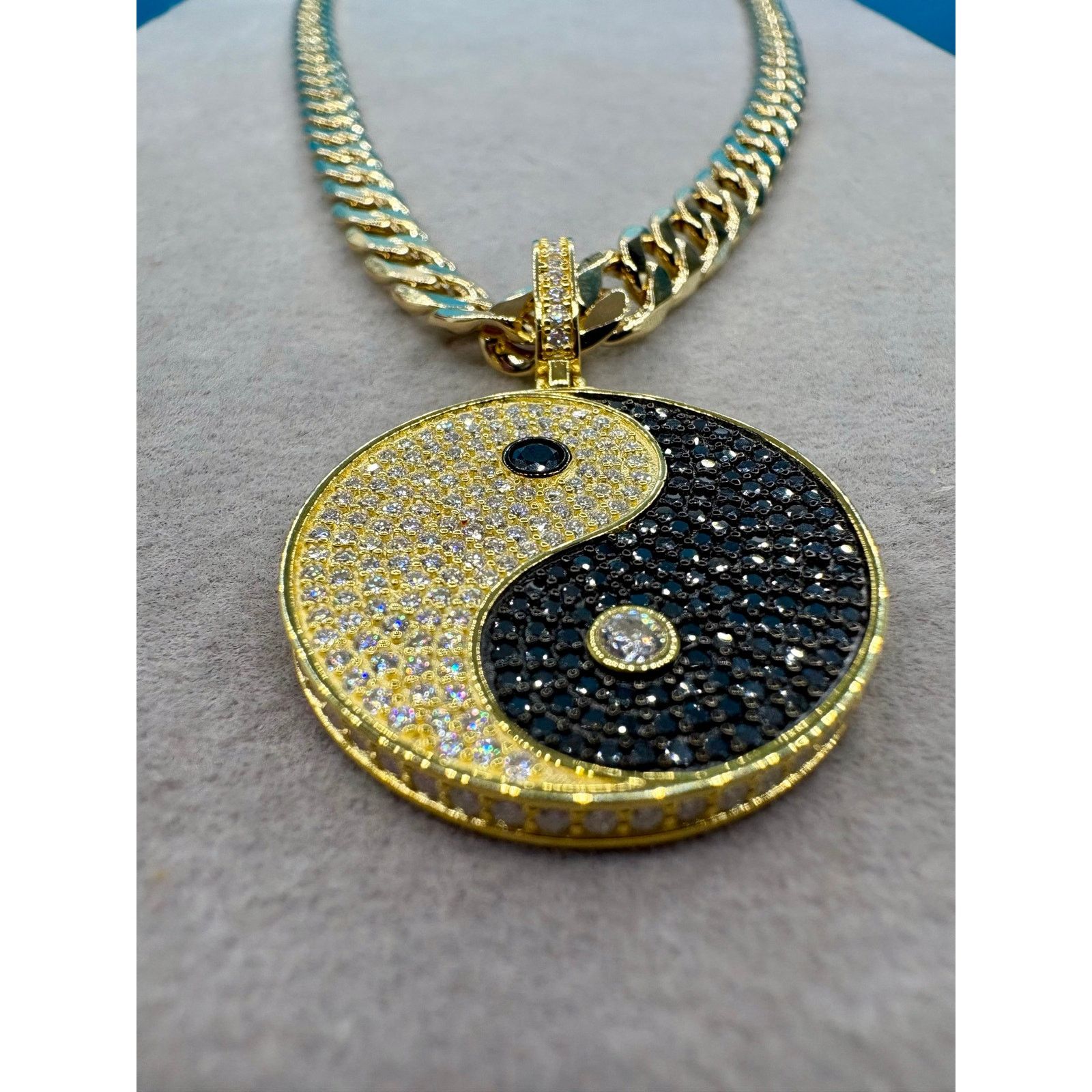 Jewelry NEW Moissanite Ying Yang Pendant & 24" Cuban - Vermeil over Size ONE SIZE - 4 Thumbnail