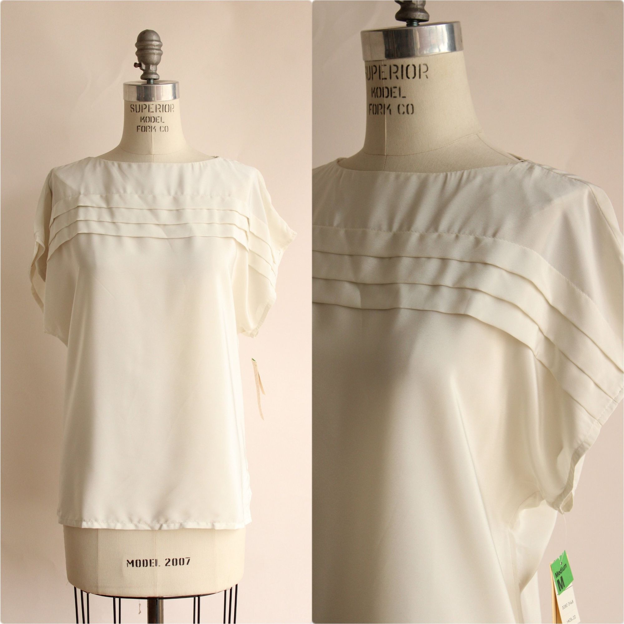 Other Vintage 1980s Blouse, NWT Kaki Roberts Winter White Shirt, S Size M / US 6-8 / IT 42-44 - 1 Thumbnail