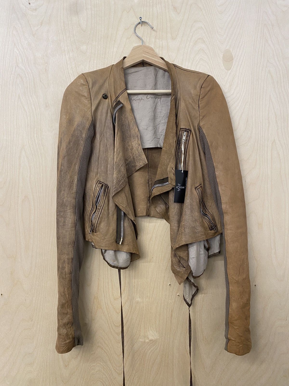 image of Rick Owens Mid 2000’S Distressed Leather Jacket in Beige, Men's (Size Small)