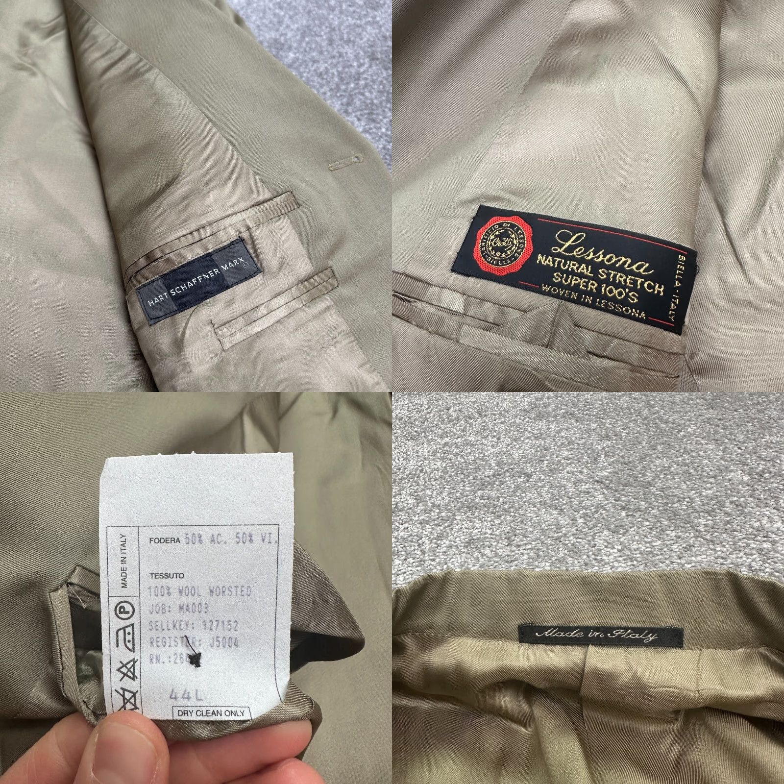 Vintage Lessona Blazer Mens 44L Brown Wool Three-Button Flat Front Single-Breasted Natural Stretch Super 100's Size 44R - 8 Thumbnail