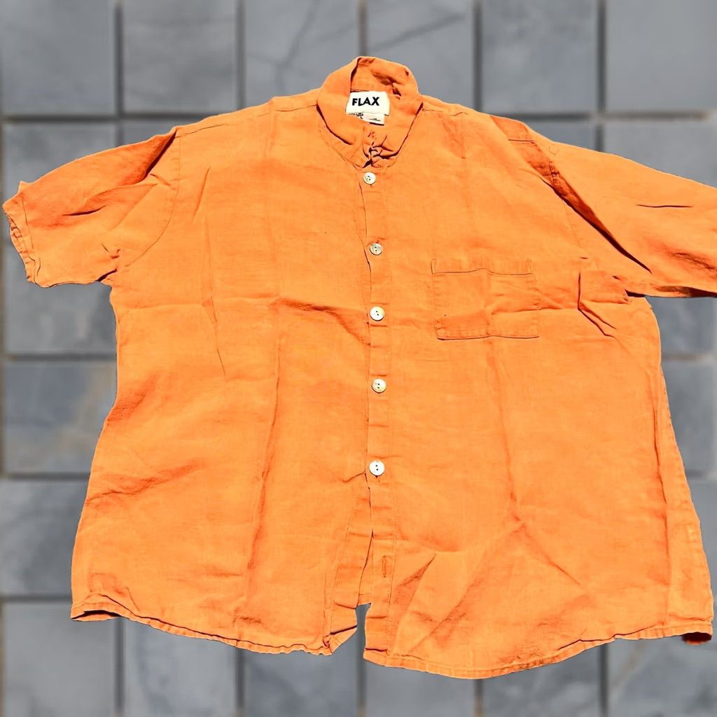 FLAX Flax Shirt Mens Small Orange Linen Button Short Sleeve Size US S / EU 44-46 / 1 - 1 Thumbnail