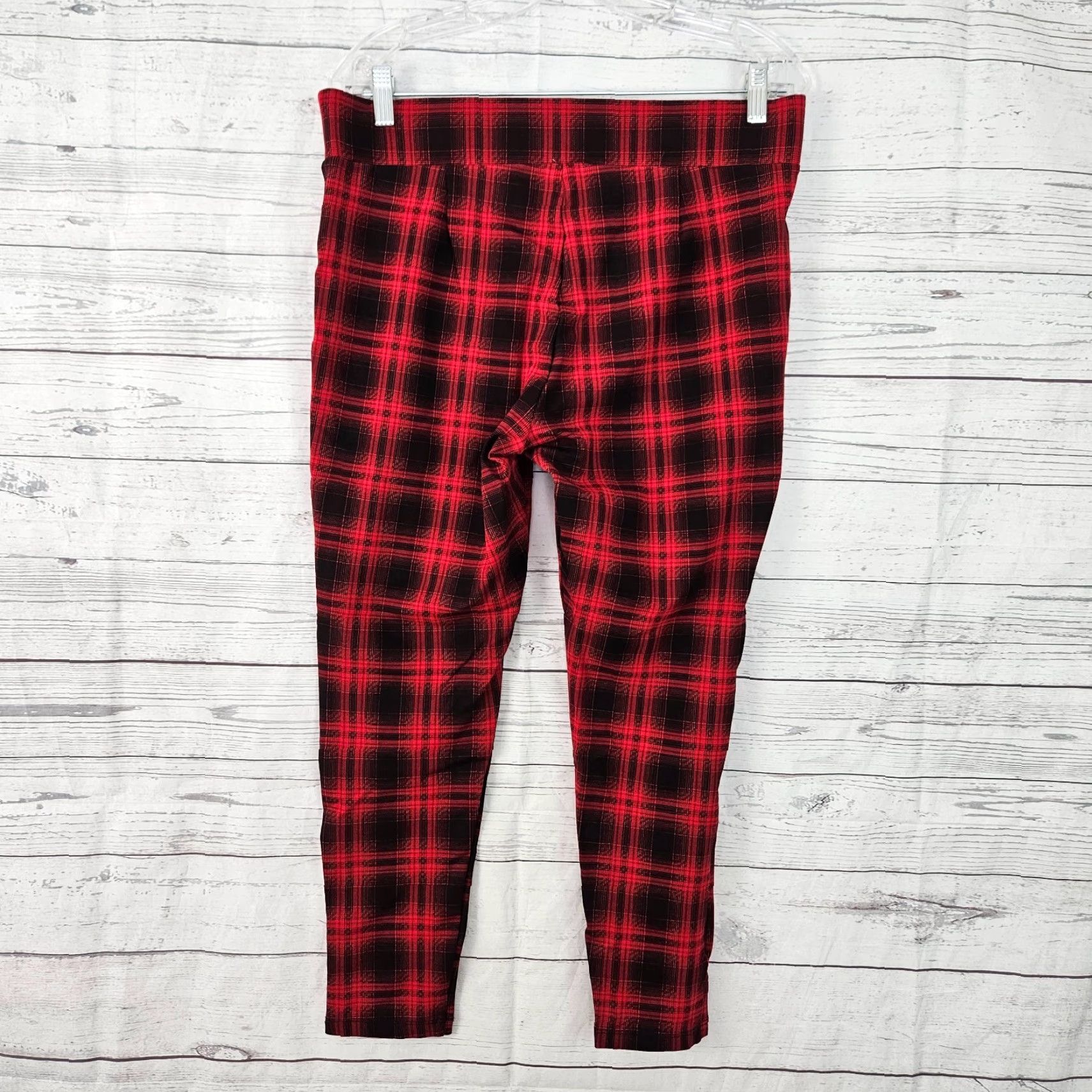 Loft VINTAGE LOFT? Ann Taylor LOFT Womens Leggings Cropped Size L Red Plaid Mid Rise Size 36" / US 14 / IT 50 - 3 Thumbnail