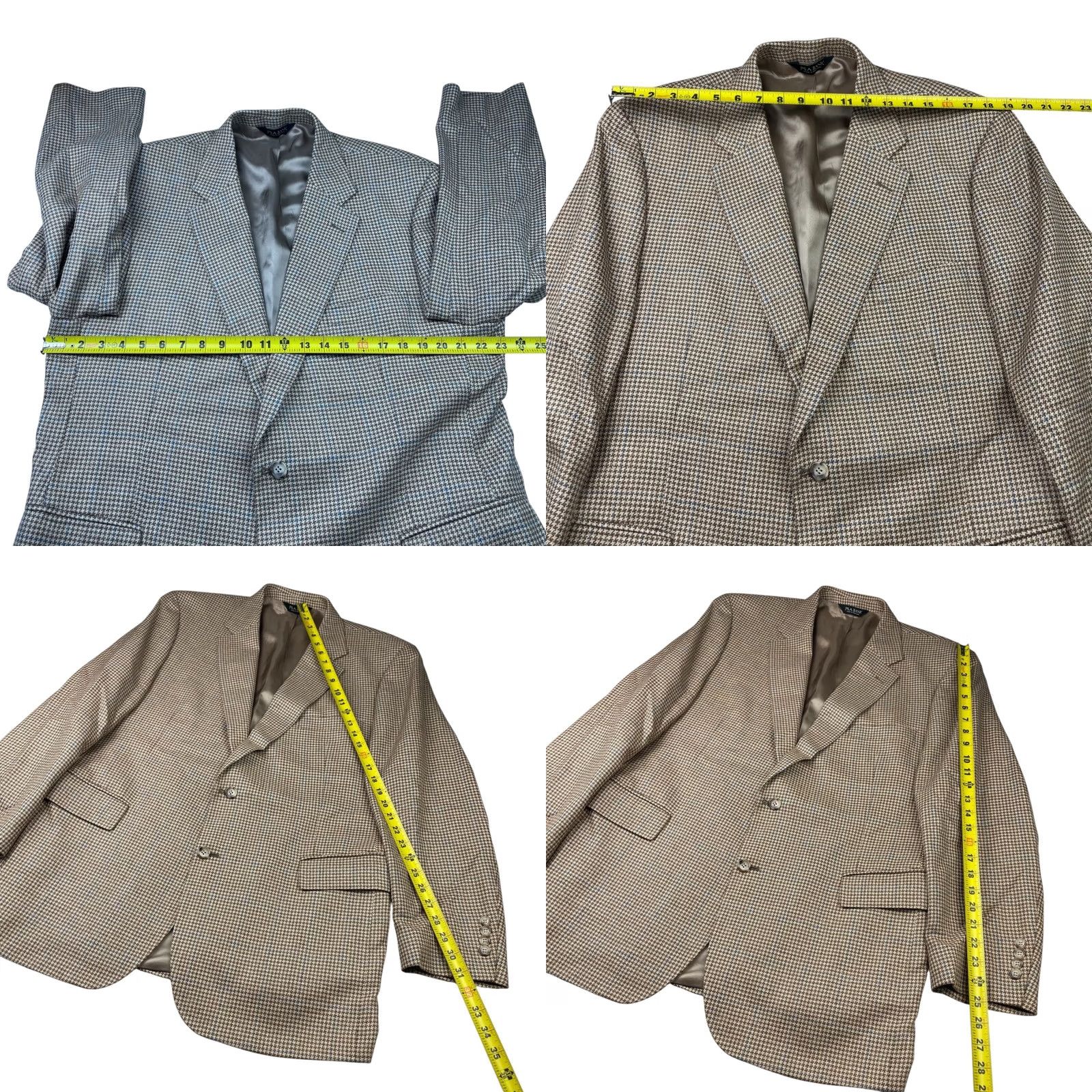 Jos. A. Bank Jos A Bank Men’s Blazer 46R Beige Blue Houndstooth Wool Silk Linen 2-Button Size 46R - 8 Thumbnail