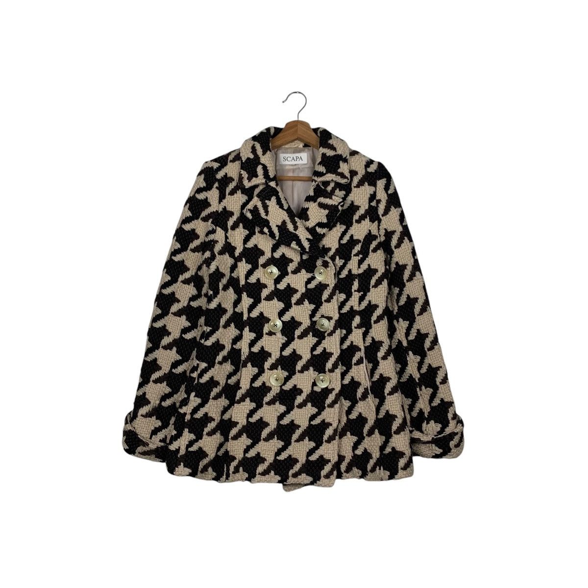 Japanese Brand SCAPA Big Houndstooth Pattern Wool Coat Jacket #2111-C92 Size M / US 6-8 / IT 42-44 - 1 Thumbnail