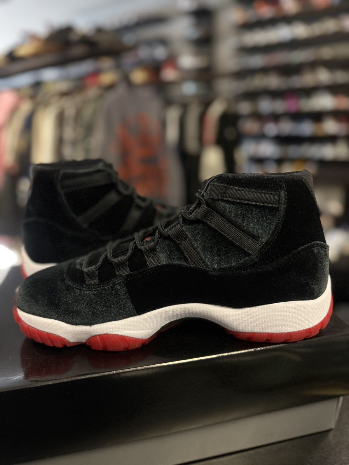 Jordan Brand × Nike Jordan 11 High Top Bred Velvet Women’s Size 12/10.5M NEW Size US 10.5 / EU 43-44 - 5 Thumbnail
