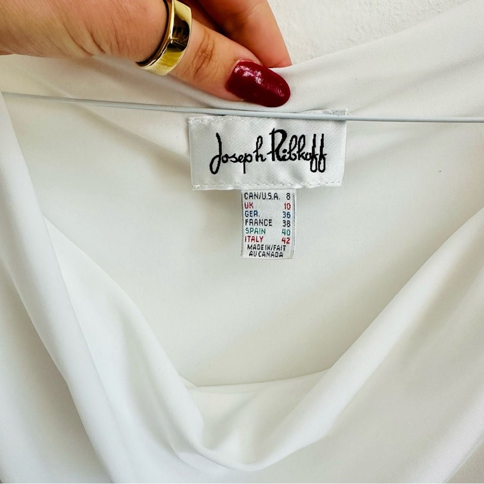 Joseph Ribkoff JOSEPH RIBKOFF White Ruche Cold Shoulder Blouse Shirt Top Size M / US 6-8 / IT 42-44 - 6 Thumbnail