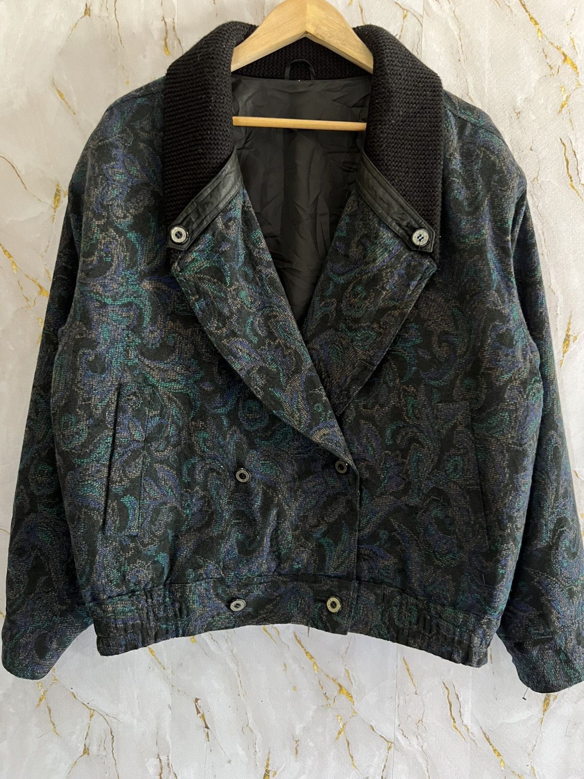 Vintage Vintage 90s Paisley Jacquard Bomber Jacket Knit Collar Trim Size US XXL / EU 58 / 5 - 1 Thumbnail