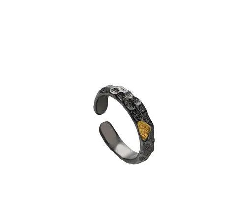 Jewelry Black Textured Open Band Ring with Gold Accent Size ONE SIZE - 4 Thumbnail