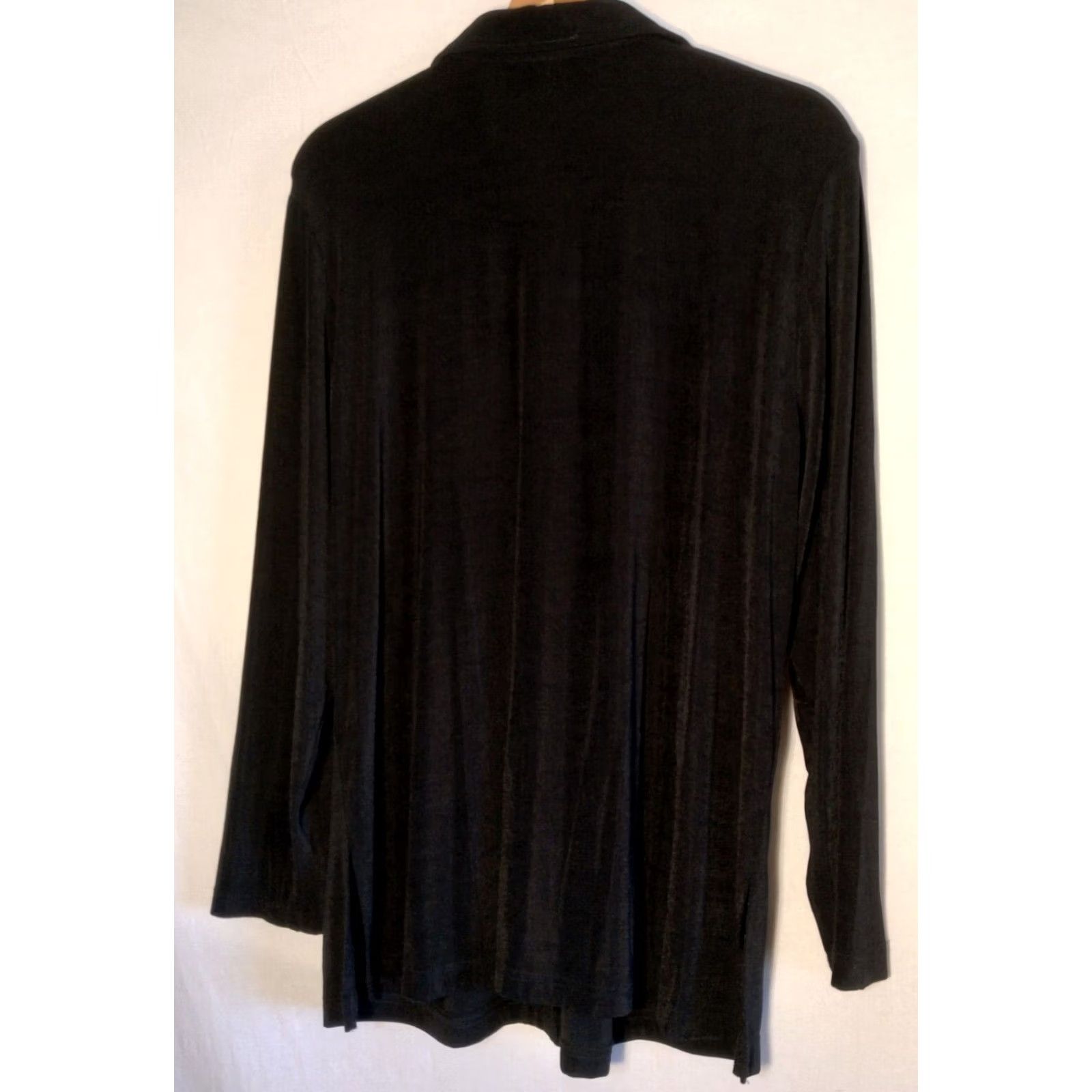 Vintage All That Jazz Shirt 16 Black Stretch Nylon Lagenlook Collared Button Up Women Witches Gothic Batique Size XXL / US 16-18 / IT 52-54 - 2 Thumbnail