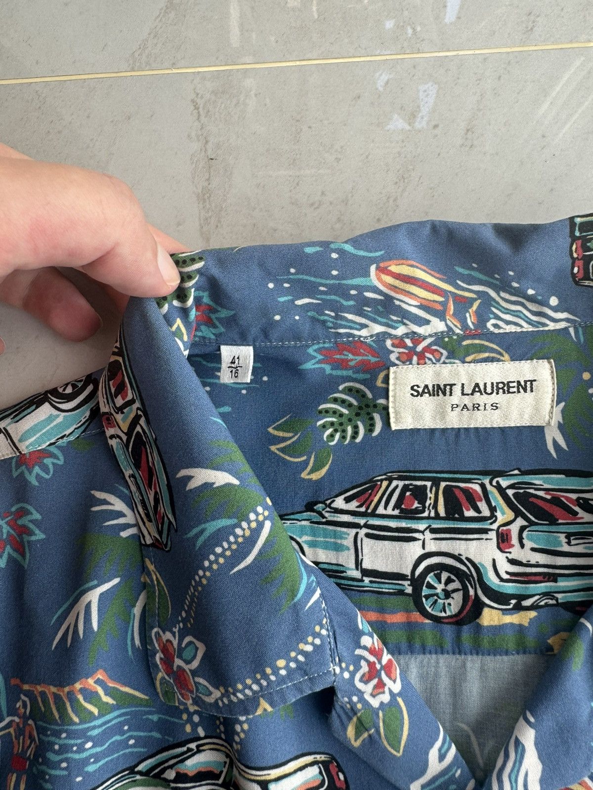 Saint Laurent Paris Saint Laurent Paris SS17 Hawaiian Blue Cuban Carprint Shirt Size US XL / EU 56 / 4 - 5 Thumbnail
