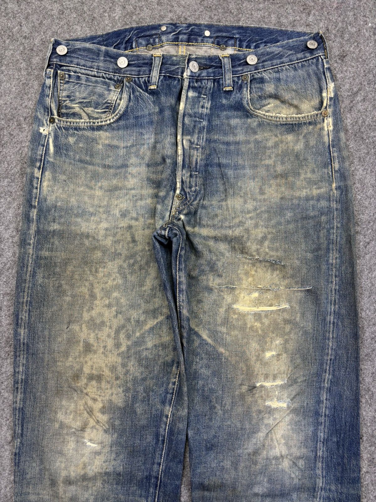 Levi's Vintage Clothing 💥Super Thrashed💥LVC 1920 Model Thrashed Distrssed Denim F993 Size US 33 - 6 Thumbnail