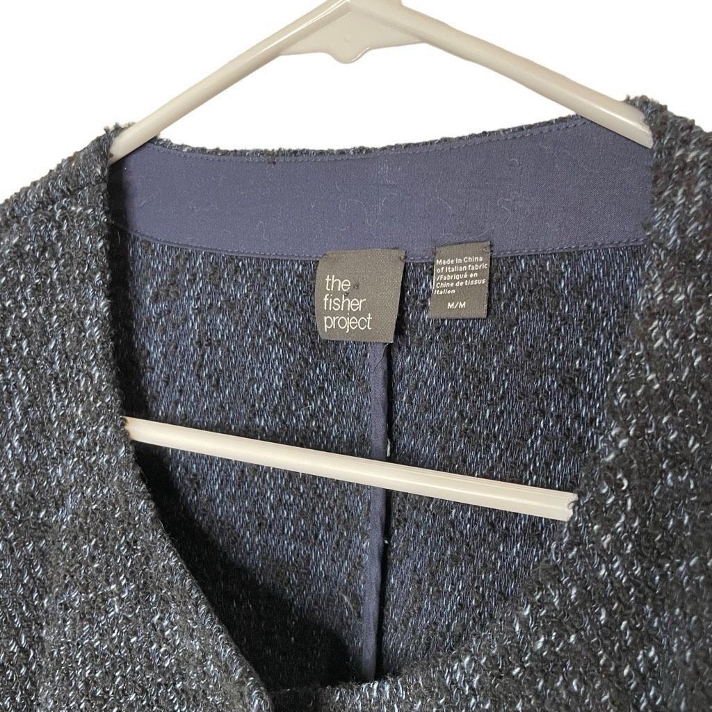 Eileen Fisher The Fisher Project Womens Boucle Jacket M Navy Open Front 3/4 Sleeve Collarless Size M / US 6-8 / IT 42-44 - 4 Thumbnail